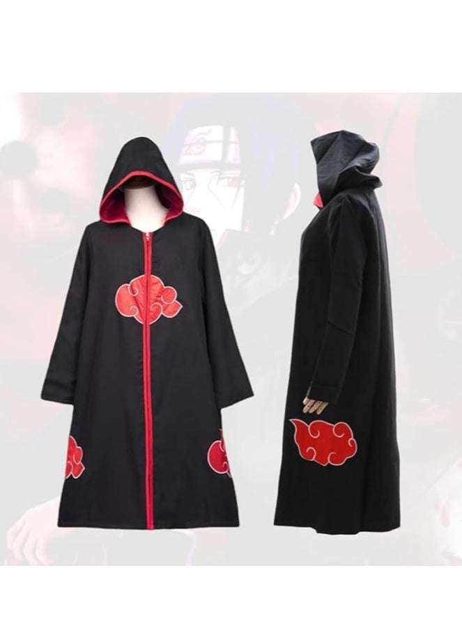 Hooded Akatsuki Cloak Itachi Uchiha Anime Cosplay Costume for Men Women, Long Akatsuki Dress Cape with Naru*o Headband and Accessories for Party Halloween - Image 5