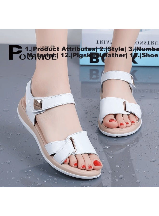 Pounise Women's Sandals, Fashionable Simple Versatile Breathable Casual Shoes, Summer Comfortable Soft-soled Flat Mom Slippers Pdf-939 White 35 - Image 1