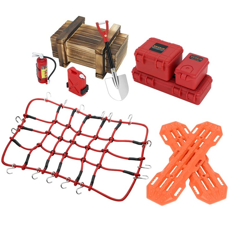 GLOBACT RC Crawler Accessories Car Roof Decoration Tank Storage Box Wood Box Luggage Net Fuel Box Shovel Fire Extinguisher Recovery Board for RC 110 Crawler TRX4 Axial SCX10 Redcat - Image 2