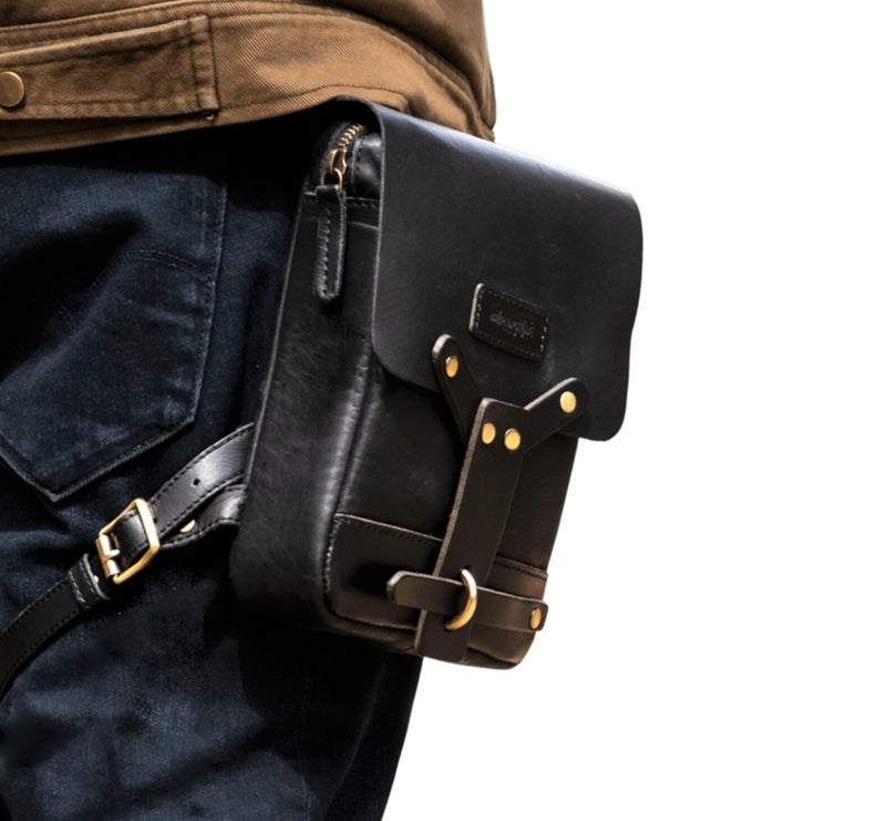 Trip Machine Company Genuine Leather Motorcycle Bike Drop Leg Bag | Thigh Bag for Men & Women | Waist Drop | Adjustable Strap To Leg Or Hip For Motorcycling | Outdoor Hiking, Adventure & Travel - Tobacco Brown/ Dark Brown - Image 1