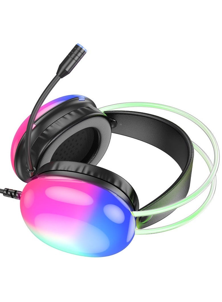 Hoco W109 Plus Rich 7.1 Channel Wired Gaming Headphones with USB-A, HD Noise-Cancelling Microphone, RGB Light Effects, Comfortable Leather Earmuffs – Immersive Surround Sound for PC, Console & Laptop Gamers, Ideal for Long Gaming Sessions  - Image 2