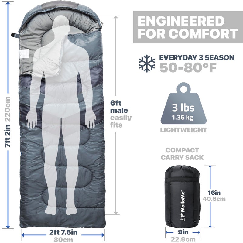 MalloMe Sleeping Bags for Adults Cold Weather & Warm - Backpacking Camping Sleeping Bag for Kids 10-12, Girls, Boys - Lightweight Compact Camping Essentials Gear Accessories Hiking Sleep Must Haves - Image 2