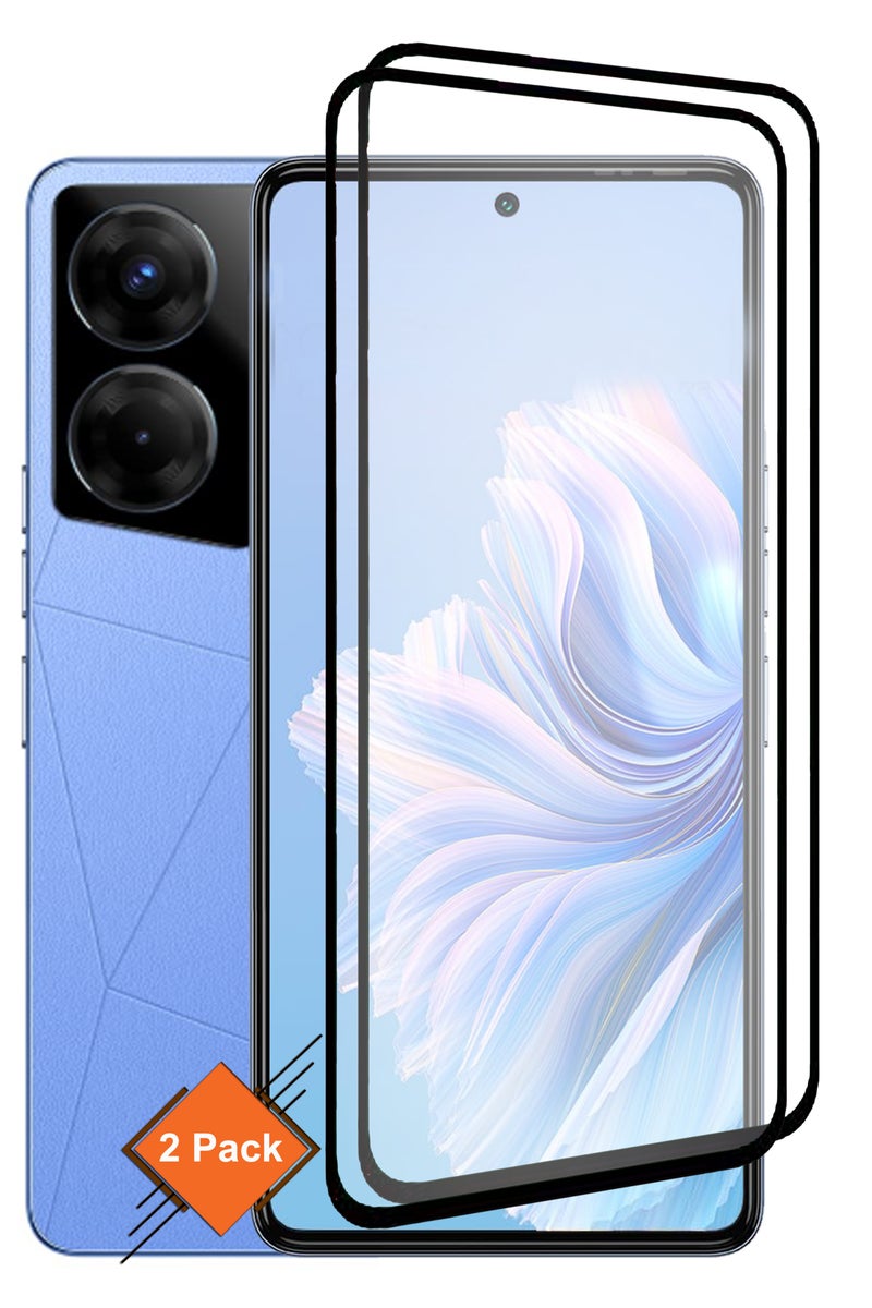For Tecno Camon 20 Pro 5G - [2 Pack] Tempered Glass Screen Protector - Advanced Border-Less Full Edge to Edge ,Shatterproof , High Responsiveness , Higher Transparency , Quick to Install ,Anti-scratch and Bubble-free Screen Protector - Black - Image 1