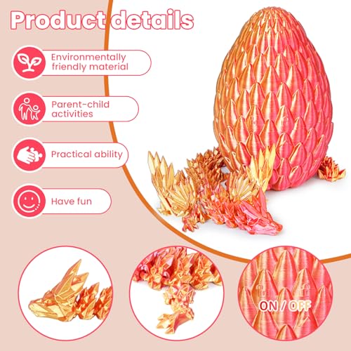 Olee Odee 3D Printed Dragon Eggs with Articulated Fly Dragon Inside Collectible Figurines Fidget Toy for Adults Kids Birthday Easter Christmas White Elephant Gifts for Friends ColleaguesRed Gold M size - Image 5