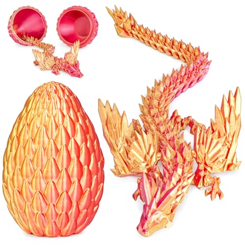 Olee Odee 3D Printed Dragon Eggs with Articulated Fly Dragon Inside Collectible Figurines Fidget Toy for Adults Kids Birthday Easter Christmas White Elephant Gifts for Friends ColleaguesRed Gold M size - Image 1