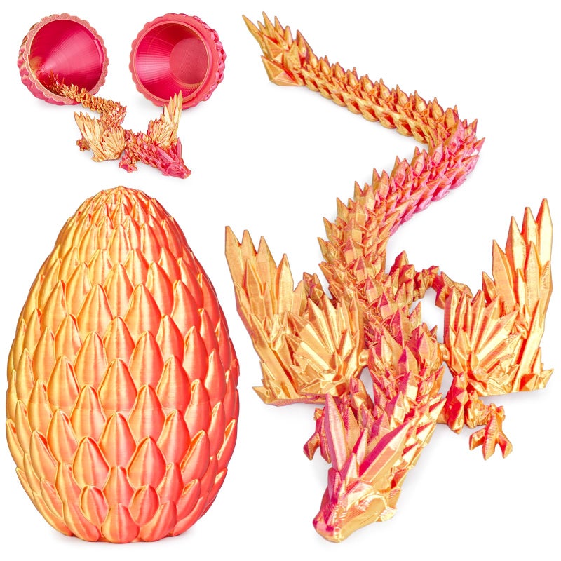 Olee Odee 3D Printed Dragon Eggs with Articulated Fly Dragon Inside Collectible Figurines Fidget Toy for Adults Kids Birthday Easter Christmas White Elephant Gifts for Friends ColleaguesRed Gold M size - Image 3