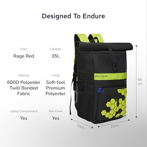 Provogue Vaulta 30 litres everyday backpack with 15.6 inch laptop compartment for men and women in Midnight Black, stylish contemporary daily use college, office and outdoor bag | With organiser - Image 4
