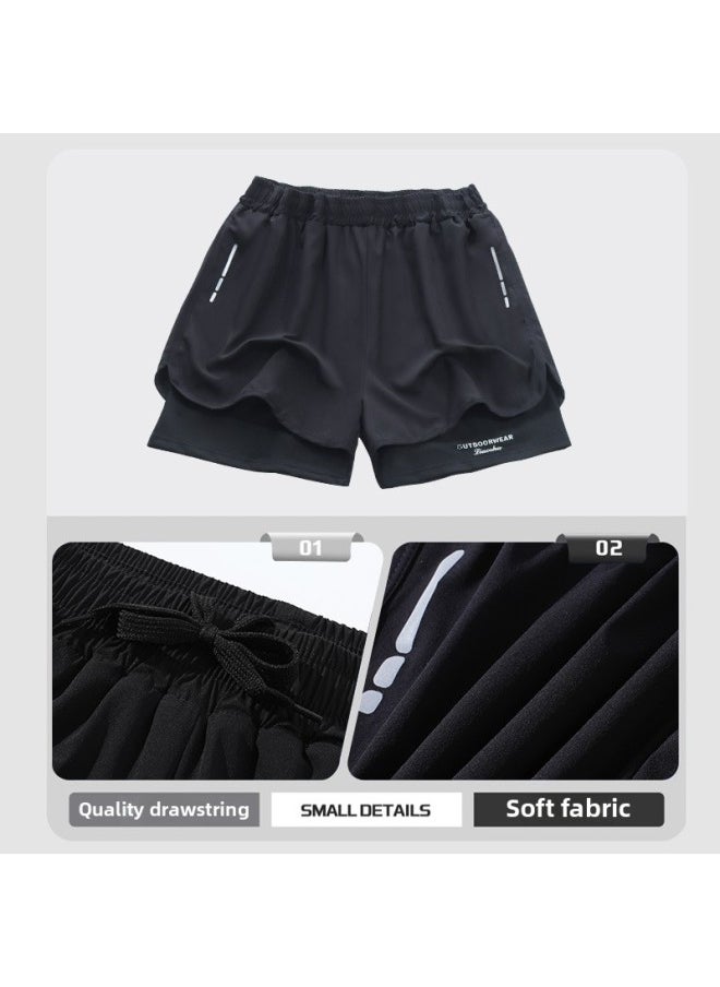 Generic - Sports Shorts Quick-Drying Badminton Basketball Pants Autumn And Winter Loose Men's Large Size 5-Point Pants Fake Two-Piece Custom Printed Logo-Color:Blue- - Image 1