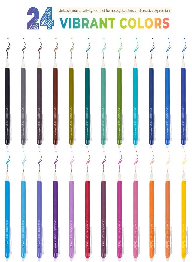 ParKoo Erasable Gel Pens, 24 Colors Retractable Erasable Colored Pens Fine Point 0.7mm, Make Mistakes Disappear, Assorted Color Inks for Drawing Coloring Writing Planner - Image 3
