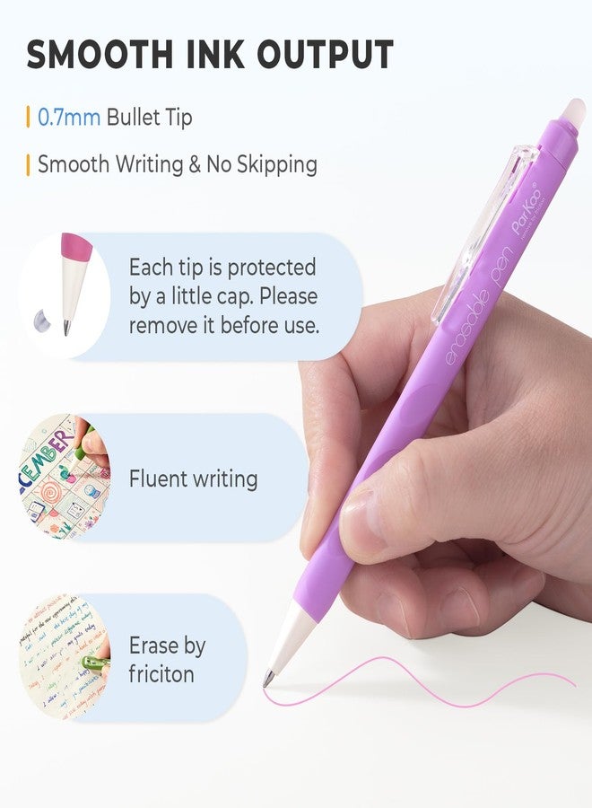 ParKoo Erasable Gel Pens, 24 Colors Retractable Erasable Colored Pens Fine Point 0.7mm, Make Mistakes Disappear, Assorted Color Inks for Drawing Coloring Writing Planner - Image 4