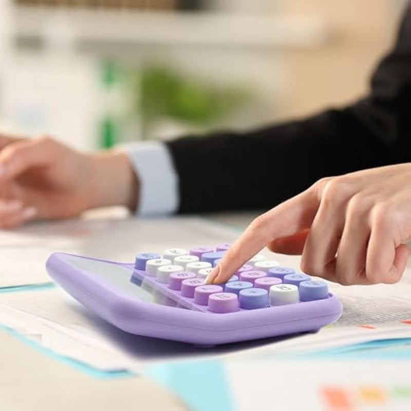 الة حاسبة ارجواني، الة حاسبة قياسية اوبيو 12 رقم مع شاشة LCD كبيرة وازرار كبيرة، ملحقات مكتب ارجوانية لمكتب النساء، آلة حاسبة لطيفة للمكتب والمدرسة والمنزل والعمل - Image 5
