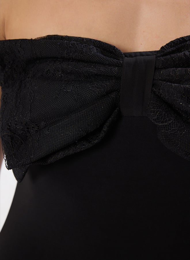 trendyol Black Strapless Bow Snap Knitted Stylish Bodysuit  - Image 5