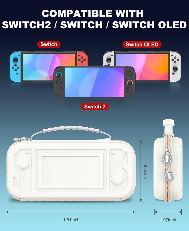 Larstylee Switch 2 Carrying Case with Protective Hard Shell, 24 Game Card Slots, Mesh Pocket Compatible with Nintendo Switch 2 (2025)/Switch/OLED Accessories, White - Image 2