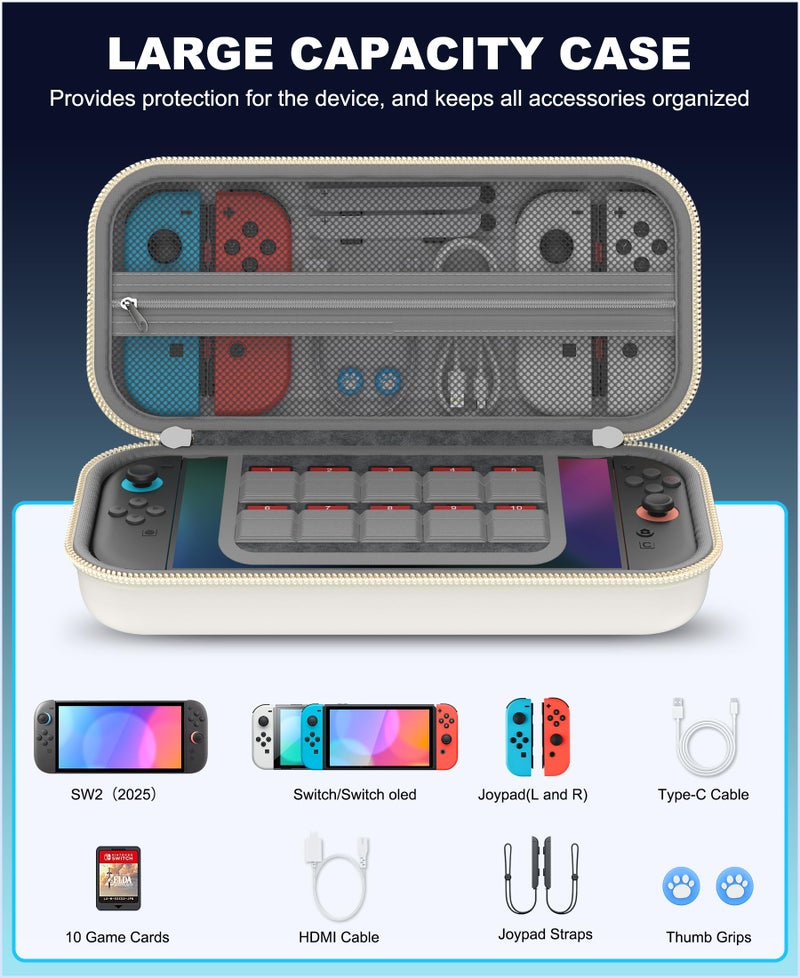 Larstylee Switch 2 Carrying Case with Protective Hard Shell, 24 Game Card Slots, Mesh Pocket Compatible with Nintendo Switch 2 (2025)/Switch/OLED Accessories, White - Image 3