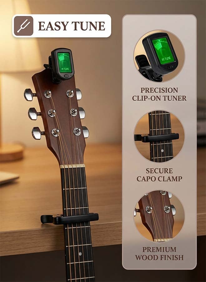 بيوينتي 38 بوصة غيتار مع ملحقات مجموعة للأطفال والكبار مع كيس غيتار ضبط سلسلة النحاس الأحمر سلسلة كابو اختيار وقماش نظيف للهدية ﻿ - Image 4