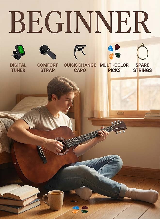 بيوينتي 38 بوصة غيتار مع ملحقات مجموعة للأطفال والكبار مع كيس غيتار ضبط سلسلة النحاس الأحمر سلسلة كابو اختيار وقماش نظيف للهدية ﻿ - Image 3