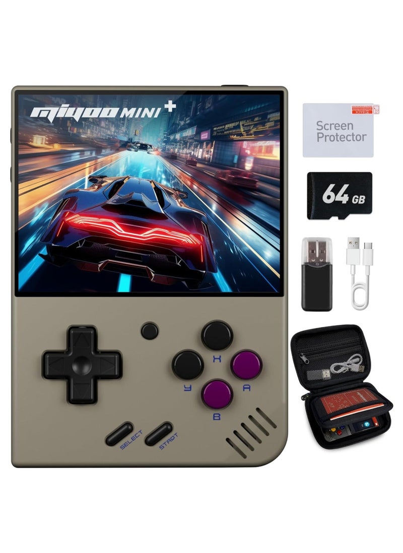 Miyoo - Miyoo Mini Plus Handheld Game Console, with Dedicated Storage Case, 3.5 Inch IPS 640x480 Screen, 64G/128G TF Card with 10,000+ Games, 3000mAh 7+Hours Battery, Support Wireless Network (Grey 64G) - Image 1