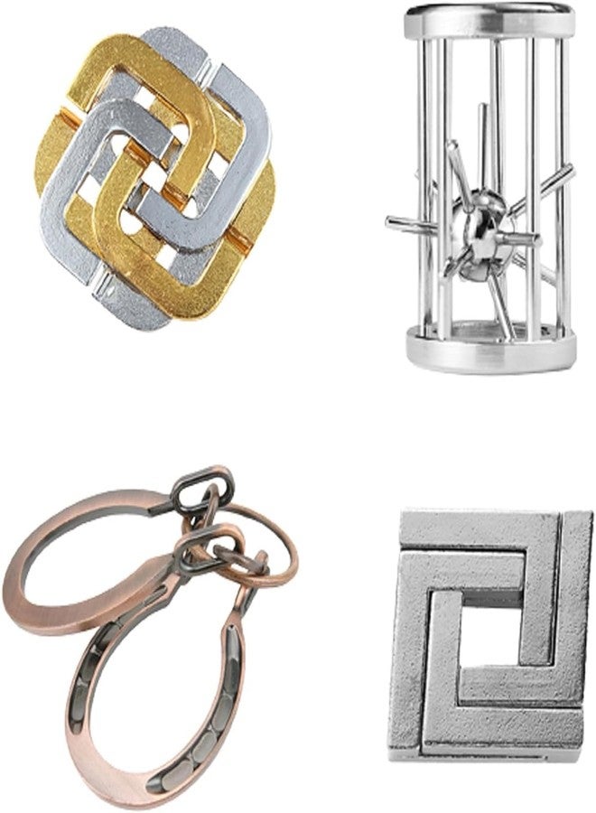 VALUEVIBES Brain Teaser Metal Puzzle Set - 3D Interlocking Metal Cast Mind Games for Adults & Kids (4 Piece Set (A)) - Image 1