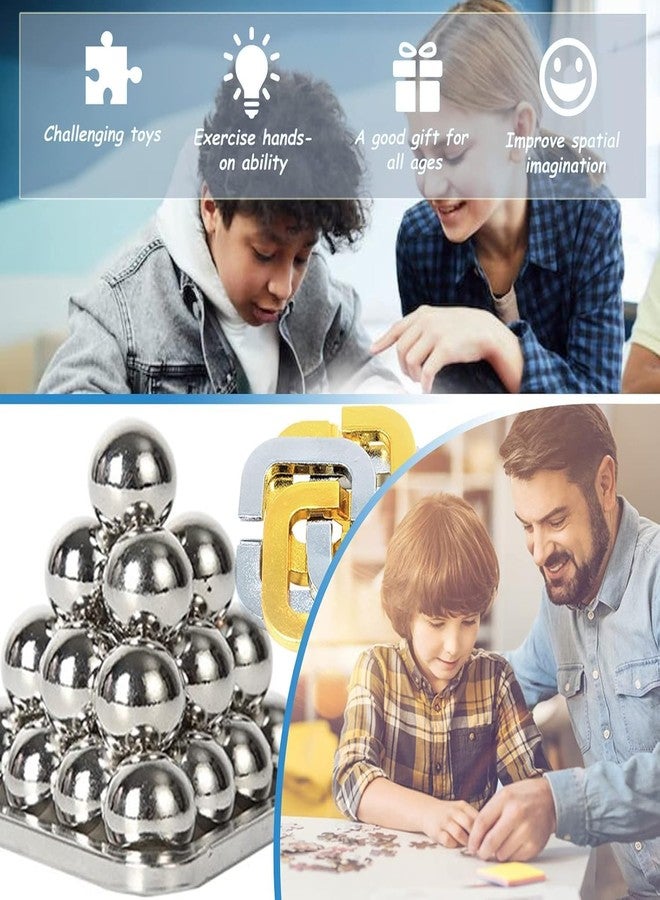 VALUEVIBES Brain Teaser Metal Puzzle Set - 3D Interlocking Metal Cast Mind Games for Adults & Kids (4 Piece Set (A)) - Image 5