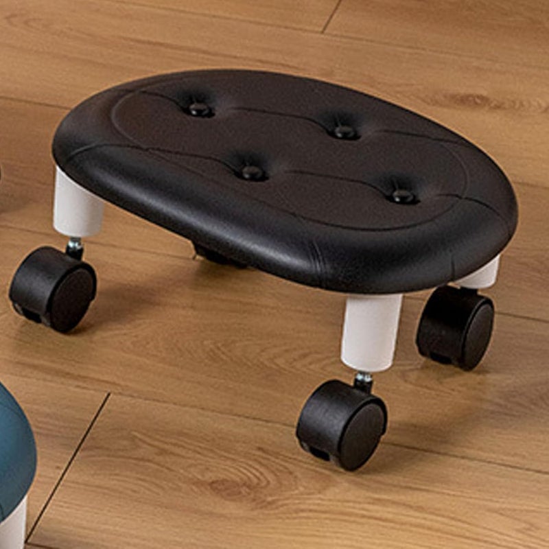 Rolling Chair, Low Height Rolling Stool Fuax Leather 360 Degree Rotating Stool with Universal Wheel for Home Office Fitness(Black) - Image 4