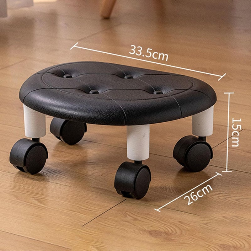 Rolling Chair, Low Height Rolling Stool Fuax Leather 360 Degree Rotating Stool with Universal Wheel for Home Office Fitness(Black) - Image 3