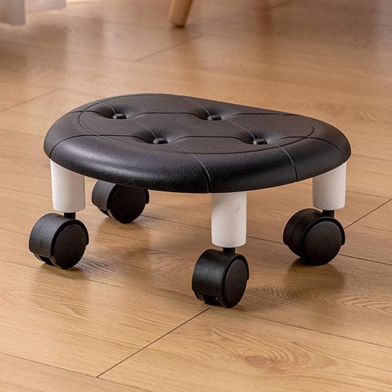 Rolling Chair, Low Height Rolling Stool Fuax Leather 360 Degree Rotating Stool with Universal Wheel for Home Office Fitness(Black) - Image 2