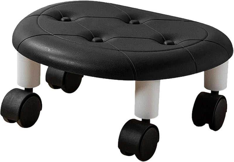 Rolling Chair, Low Height Rolling Stool Fuax Leather 360 Degree Rotating Stool with Universal Wheel for Home Office Fitness(Black) - Image 1