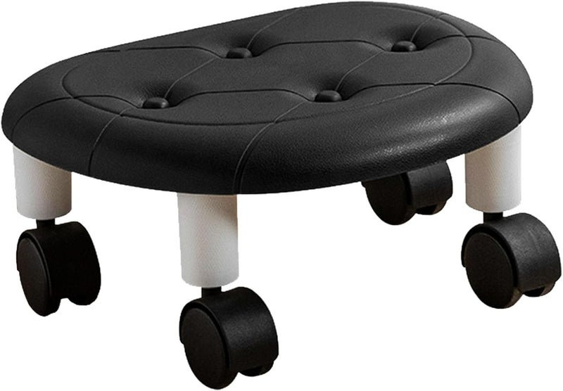 Rolling Chair, Low Height Rolling Stool Fuax Leather 360 Degree Rotating Stool with Universal Wheel for Home Office Fitness(Black) - Image 5