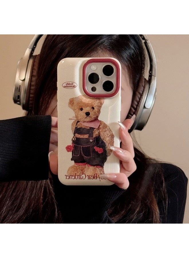 NIBEMINENT Niche Plush Cowboy Bear  Protective TPU Case Cover For iPhone 16 Pro, White - Image 1