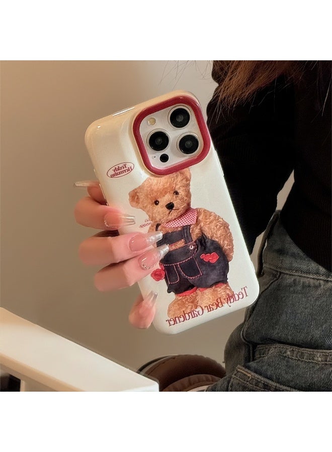 NIBEMINENT Niche Plush Cowboy Bear  Protective TPU Case Cover For iPhone 16 Pro, White - Image 2