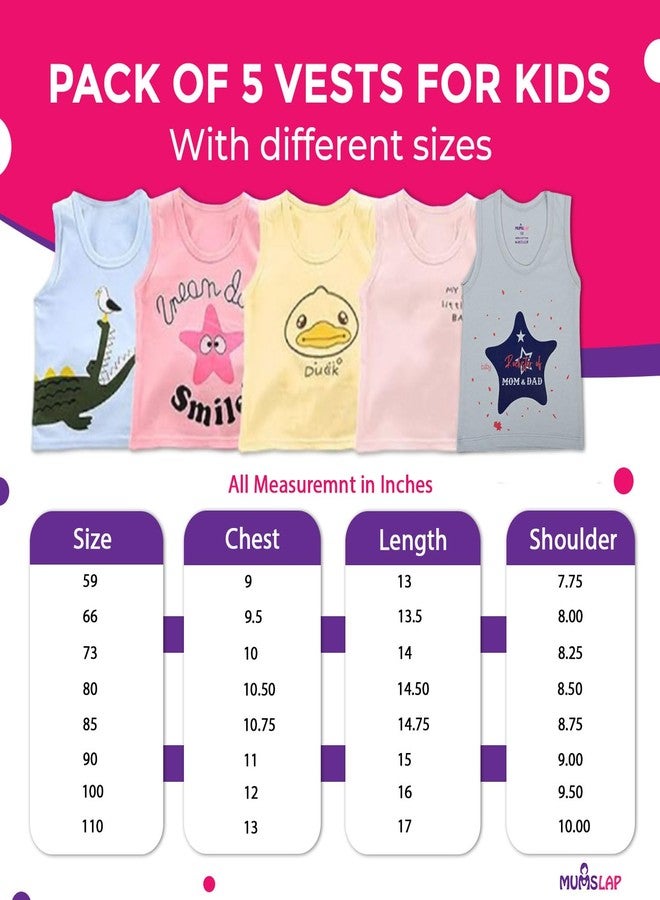 MumsLap T-Shirt 100% Cotton Innerwear Vests for Comfortable and Breathable for Baby Boys & Baby Girls | Summer Wear Kids Sando Baniyan Sleeveless Tshirt Multicolor (0-3 Months) Pack of 5 - Image 4