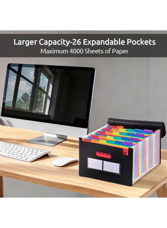 Skydue Accordion File Organizer with 26 Pockets & Label Stickers, Expanding File Folders Fit for A4 & Letter Size Paper, Multi-Functional Document Organizer for Home & Office File Management - Image 2