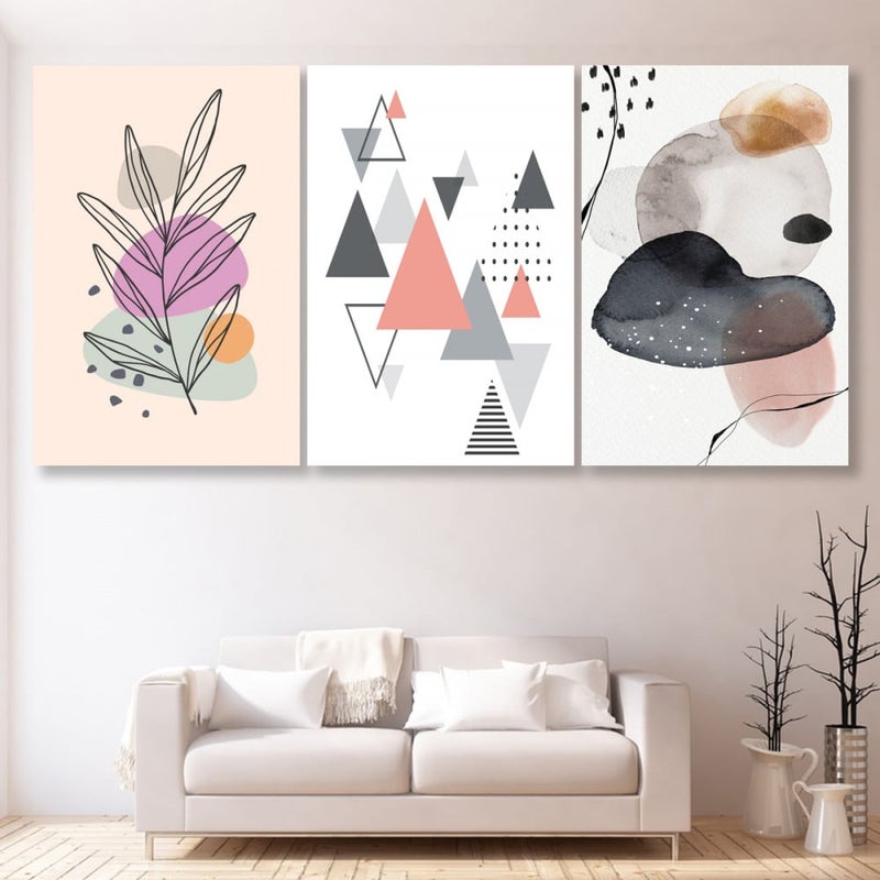 Marktna Three canvas panels with an abstract art design and a hollow frame, measuring (120×60), three pieces - Image 1