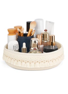 Makeup Perfume Organizer, Boho Decor Basket for Bathroom, Macrame Cotton Rope Woven Toilet Tank Top Storage, Woven Rope Basket, Boho Decor Cosmetics Desk Storage Baskets