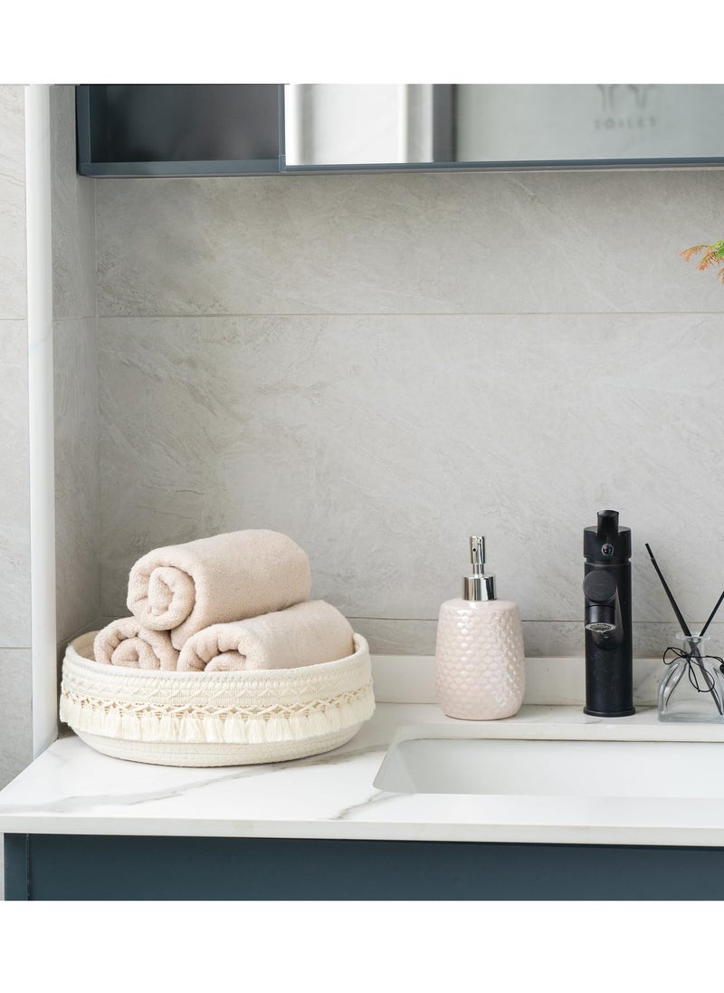 Excefore - Makeup Perfume Organizer, Boho Decor Basket for Bathroom, Macrame Cotton Rope Woven Toilet Tank Top Storage, Woven Rope Basket, Boho Decor Cosmetics Desk Storage Baskets - Image 1