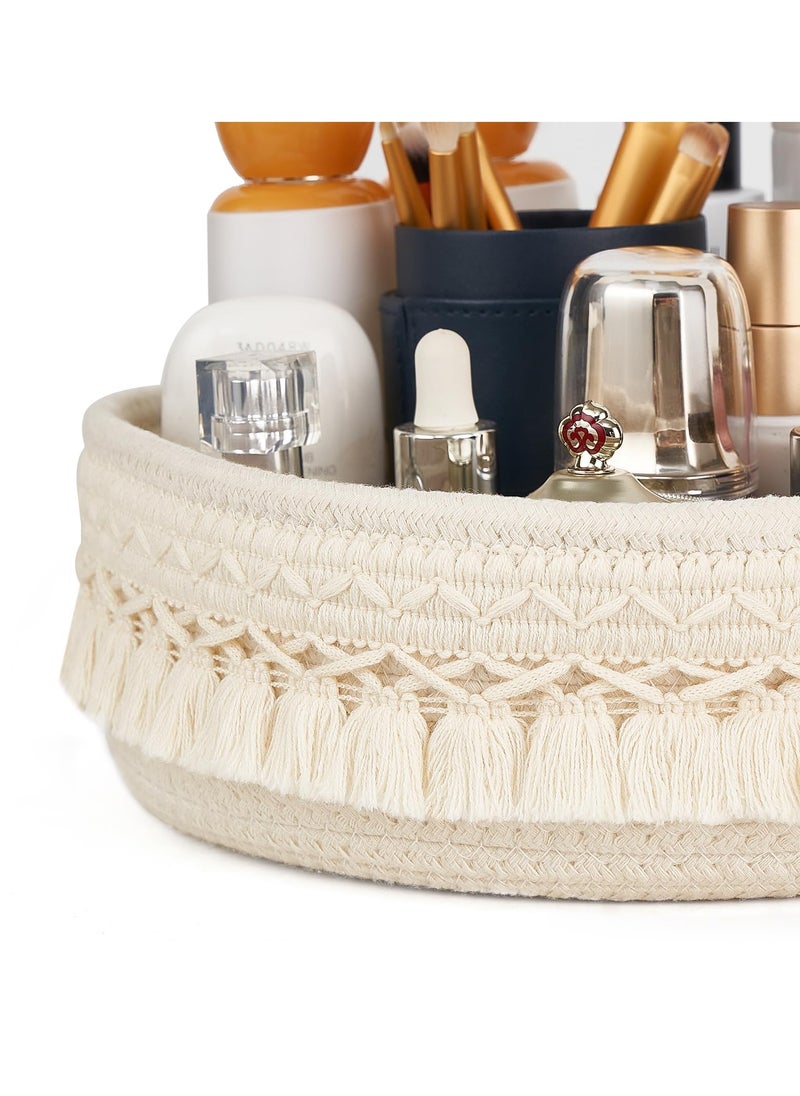 Excefore - Makeup Perfume Organizer, Boho Decor Basket for Bathroom, Macrame Cotton Rope Woven Toilet Tank Top Storage, Woven Rope Basket, Boho Decor Cosmetics Desk Storage Baskets - Image 1