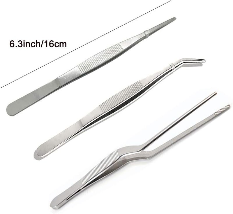 FRUTA 6 Pieces Tongs Cooking Tweezers Stainless Steel Tongs Tweezers with Precision Serrated Tips for Cooking Culinary and Medical Beauty Tools 6.3 Inches - Image 2