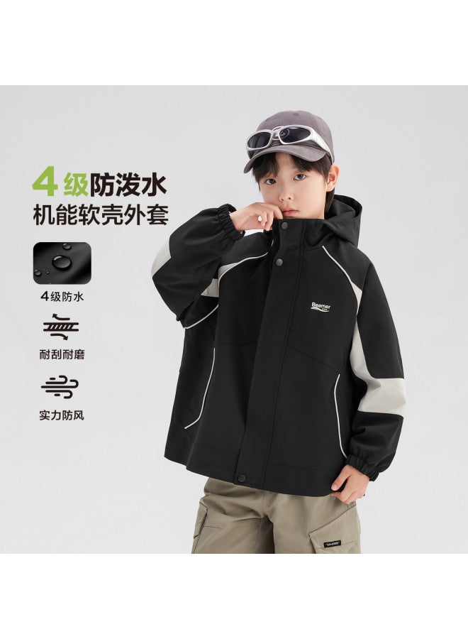 Zuoxi Boys' Windproof Softshell Jacket For Outdoor Hiking, 2025 New Spring/autumn Hooded Kids Coat For Big Boys - Image 2