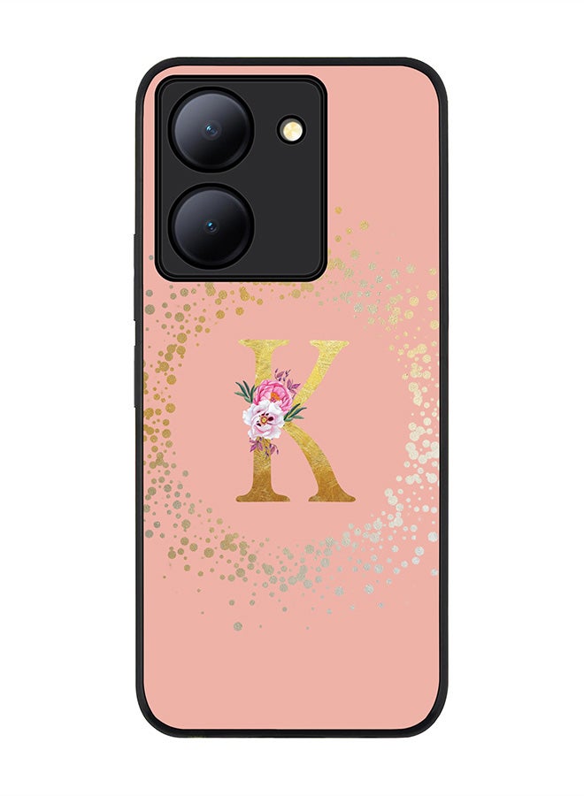 Stylizedd Rugged Black Edge case for Vivo Y36 / Vivo Y36 5G, Slim fit Flexible Cover - Custom Monogram Initial Letter Floral Pattern Alphabet - K (Rose Pink) - Image 1