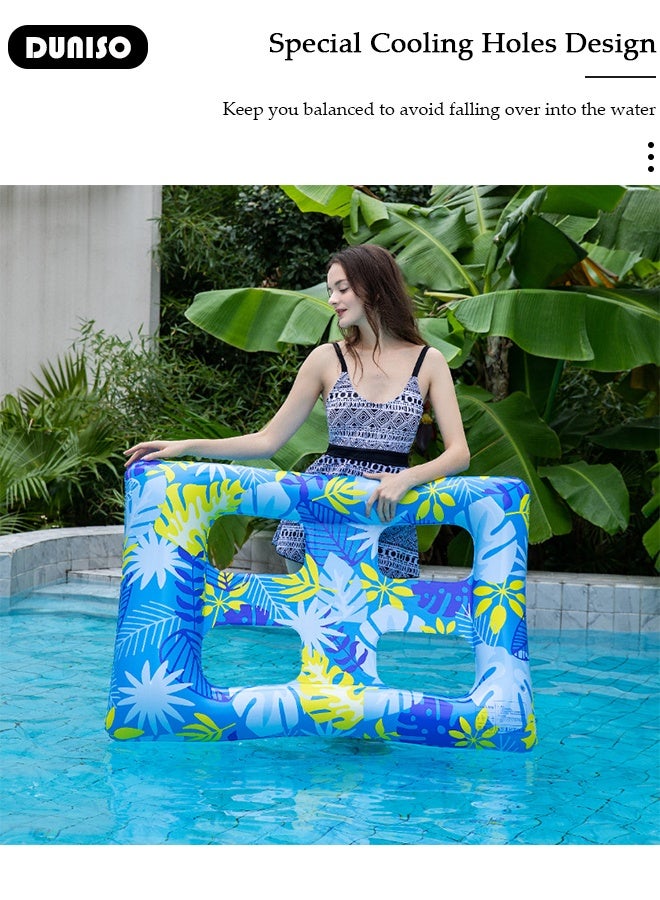 DUNISO Inflatable Pool Floats Blue Leaf Pattern Swimming Pool Raft and Floats Pool Loungers Inflatable Pool Raft for Swimming Pool Lake Lounge Float Beach Pool Party Toys for Adults - Image 3