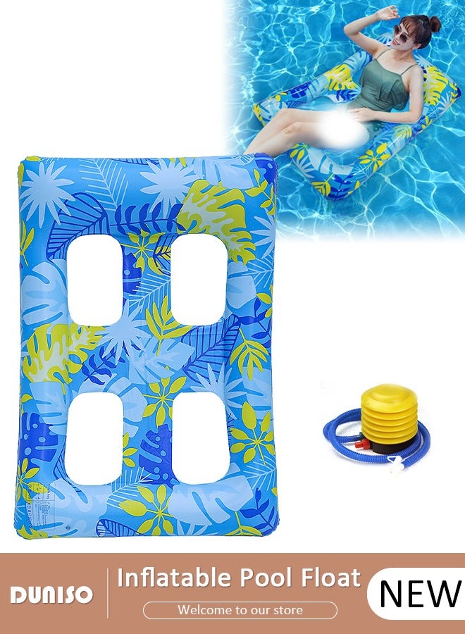 DUNISO Inflatable Pool Floats Blue Leaf Pattern Swimming Pool Raft and Floats Pool Loungers Inflatable Pool Raft for Swimming Pool Lake Lounge Float Beach Pool Party Toys for Adults - Image 1
