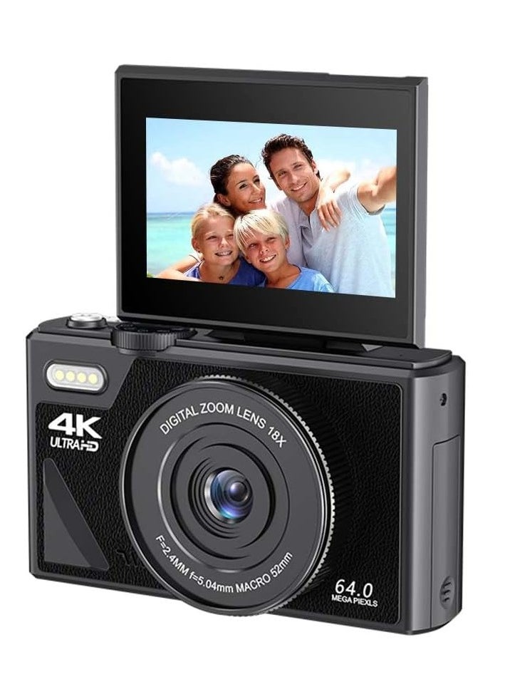 Generic 4K Digital Camera for Photography  Video: 64MP Vlogging Camera, 180° Flip Screen Digital Point and Shoot Camera, 16X Zoom Compact Camera for Beginners, with 32GB SD Card  - Image 1