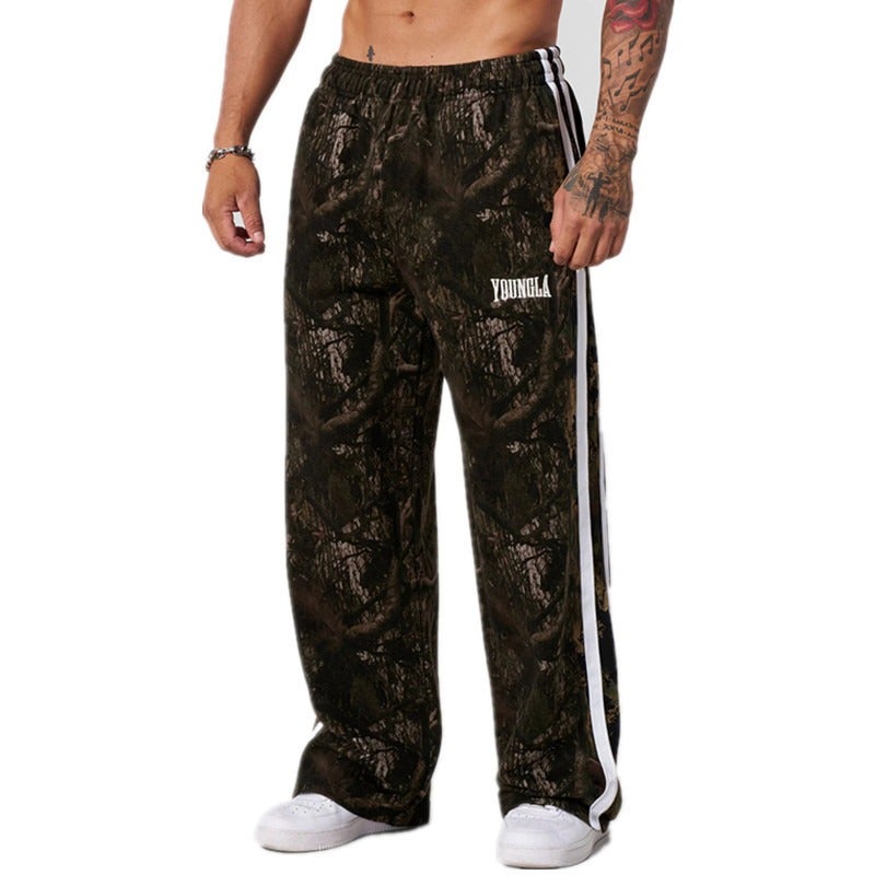 YOUNGLA Running & Casual Breathable Patchwork Pants—Fitness & Sports Straight-Leg Loose-Fit Wide-Leg Basketball Pants - Image 1
