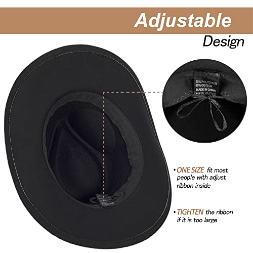 Eohak Womens Western Cowboy Hats Studded Pinched Western Cowgirl Hats Wide Brim Fedoras Hat with Belt Buckle (Size:Medium) Black - Image 3