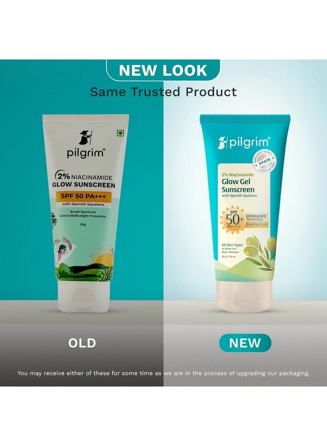 Pilgrim 2% Niacinamide Glow Sunscreen SPF 50 +++ 50 Gm (Pack of 3) for men and women with Spanish Squalane | Enhances Glow, Broad spectrum, Non-greasy, No white cast & Prevents Tanning | All skin types | - Image 2