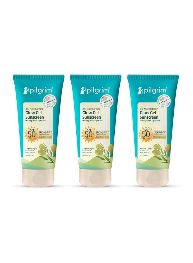 Pilgrim 2% Niacinamide Glow Sunscreen SPF 50 +++ 50 Gm (Pack of 3) for men and women with Spanish Squalane | Enhances Glow, Broad spectrum, Non-greasy, No white cast & Prevents Tanning | All skin types | - Image 1