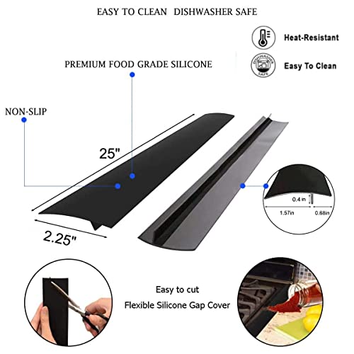 HELESIN Silicone Gap Cover, (2 Pack) Silicone Gap Stopper Kitchen Stove Counter Gap Covers - Flexible Stove Space Fillers, Food Grade (25inches, Black) - Image 2