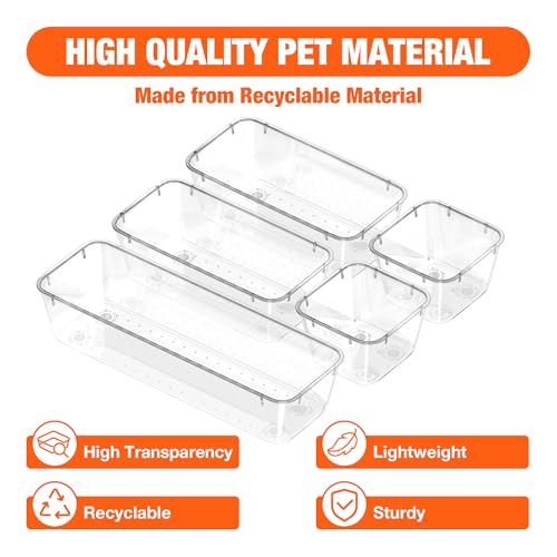 ValueMax 9 PCS Clear Plastic Drawer Organizers Set with NonSlip Pads 3 Sizes Desk Drawer Organizer for Vanity Kitchen Bathroom and Office - Image 3