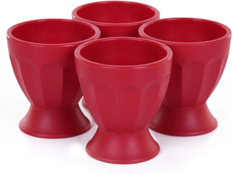 مجموعة أكواب وأباريق مينترا هوم غير قابلة للكسر (4 قطع) (مجموعة بولد) (أحمر داكن، سعة الكوب 65 مل (2 أونصة)) - حامل بيض للبيض المسلوق جيدًا، والبيض المسلوق نصف سلقة، وحامل بيض، وكأس صغير