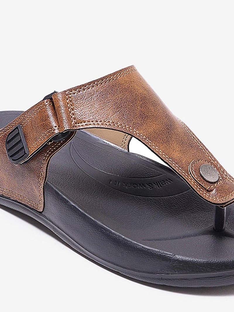 WELCOME Soft Men's Slippers with Cushion FootBed for Adult | Comfortable & Light Weight | Stylish & Anti-Skid | Waterproof & Regular Flip Flops for Gents/Boys, M-GLF-21-BLK-TAN_9 - Image 4